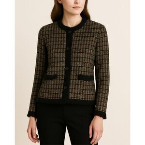 J.McLaughlin Parisian Tweed Fringe Metallic Cardigan Jacket Medium Black Gold